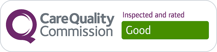 Care Quality Commission logo with text stating “Inspected and rated Good” on a green background.