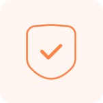Orange shield outline with a check mark inside, centered on a light beige background.