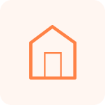 Orange outline of a simple house with a door, centered on a light background.