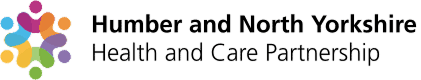 Logo for Humber and North Yorkshire Health and Care Partnership featuring a circular icon of six colorful overlapping circles.